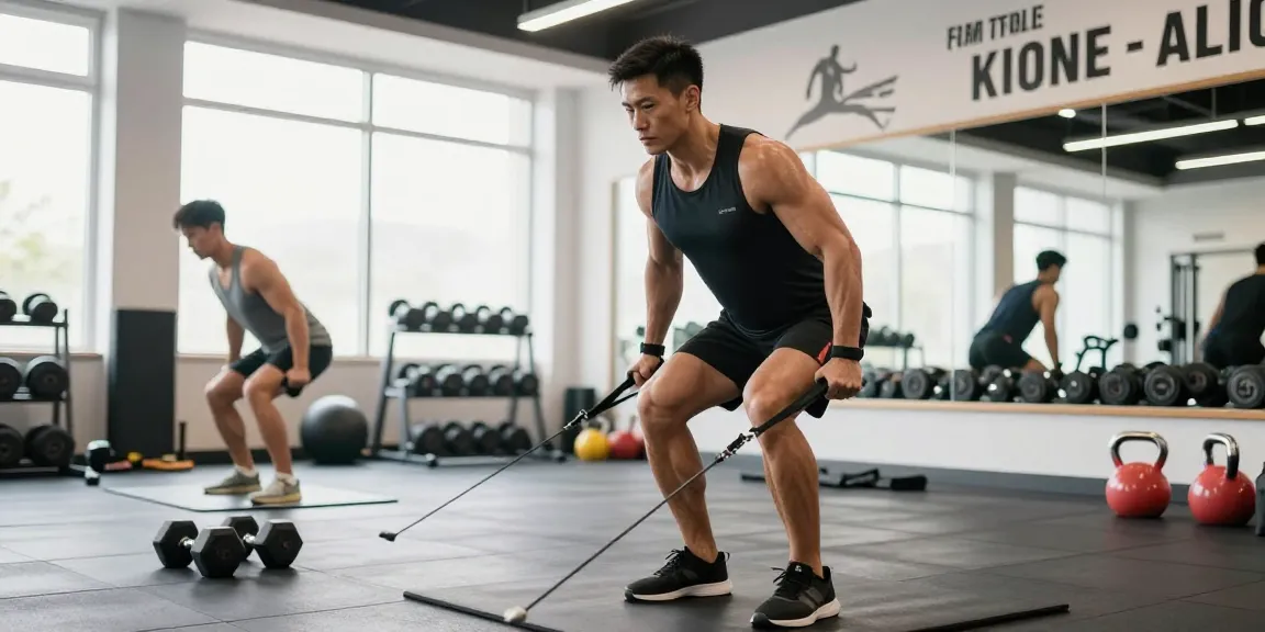 Imagen de un atleta usando esteroides en línea para entrenamiento de fuerza en un gimnasio moderno.