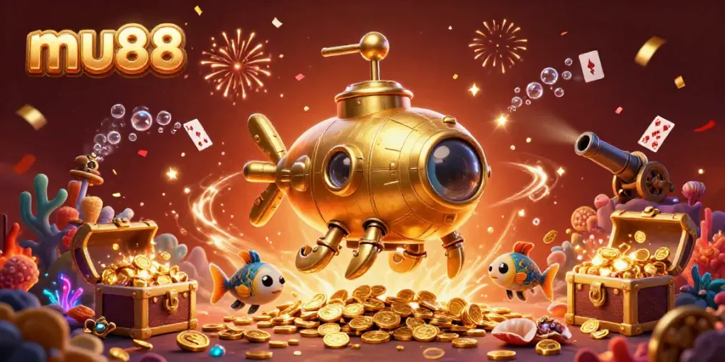 Engage with mu88 in a brilliant casino-themed underwater scene featuring golden kraken and treasure elements.