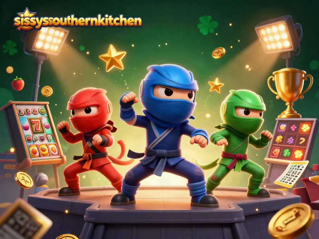 Sissy's Southern Kitchen showcases thrilling slot game action with vibrant chameleon ninjas.