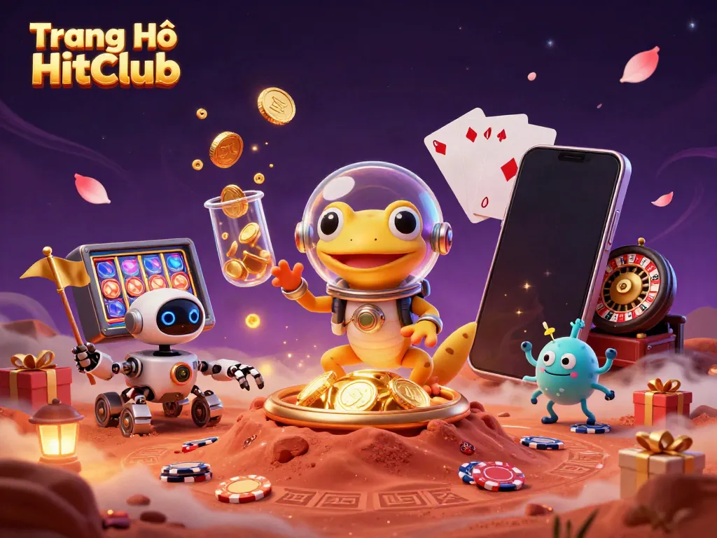 Experience the excitement of Trang Chủ HitClub with Martian gecko amidst a vibrant casino scene.