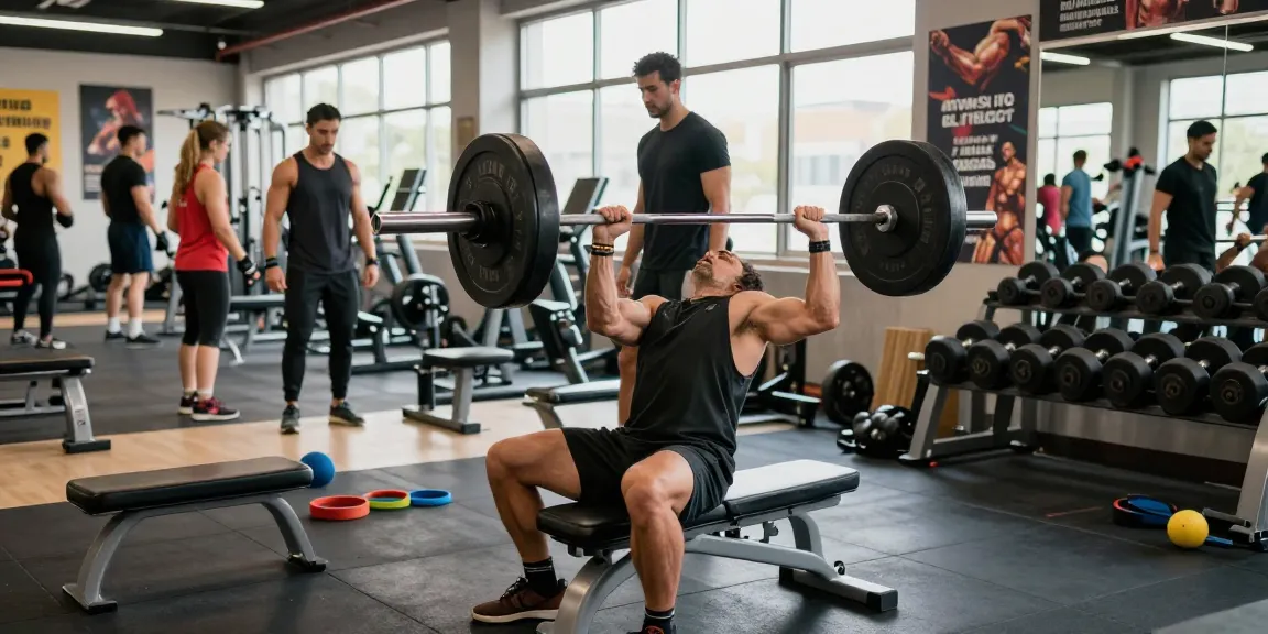 Culturista enfocándose en levantar pesas en el gimnasio de Esteroidesshop, mostrando un entorno de entrenamiento de fuerza y dedicación al ejercicio.