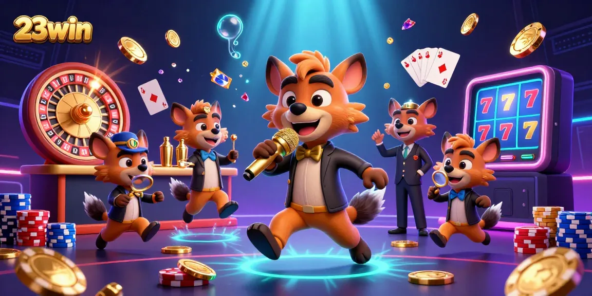 Experience the vibrant energy of 23win at a casino with animated hyenas and exciting game elements.