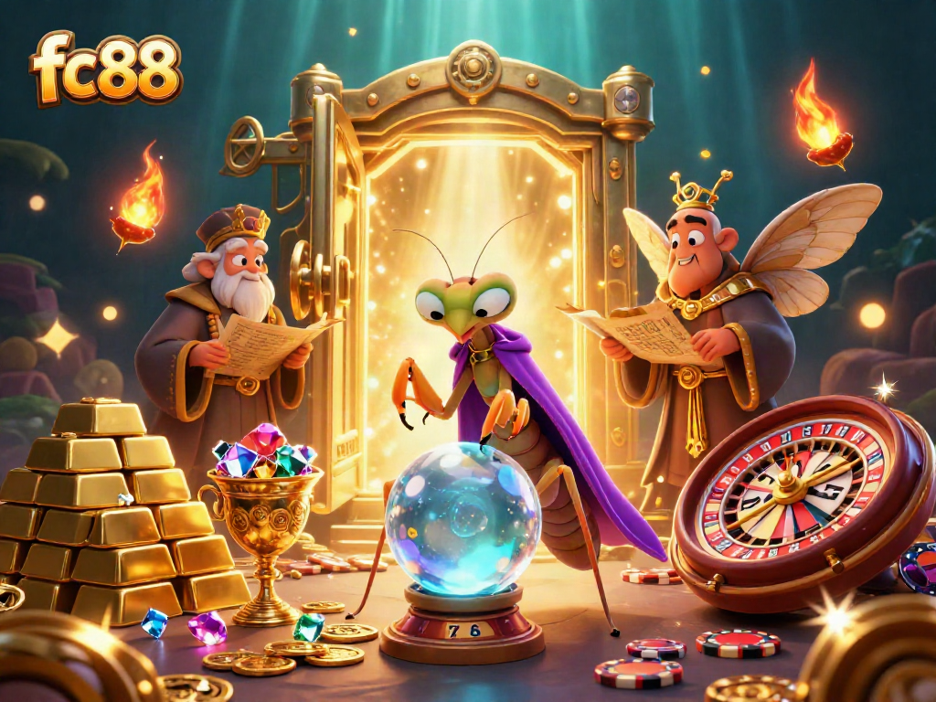Experience fortune with fc88 at a dynamic casino scene featuring a mystical atmosphere and vibrant game elements.