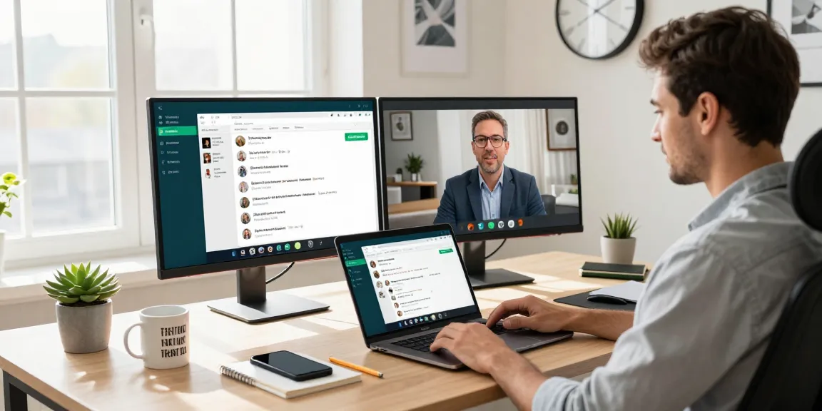 Engaged user on WhatsApp電腦版 in a modern home office showcasing collaboration and productivity.