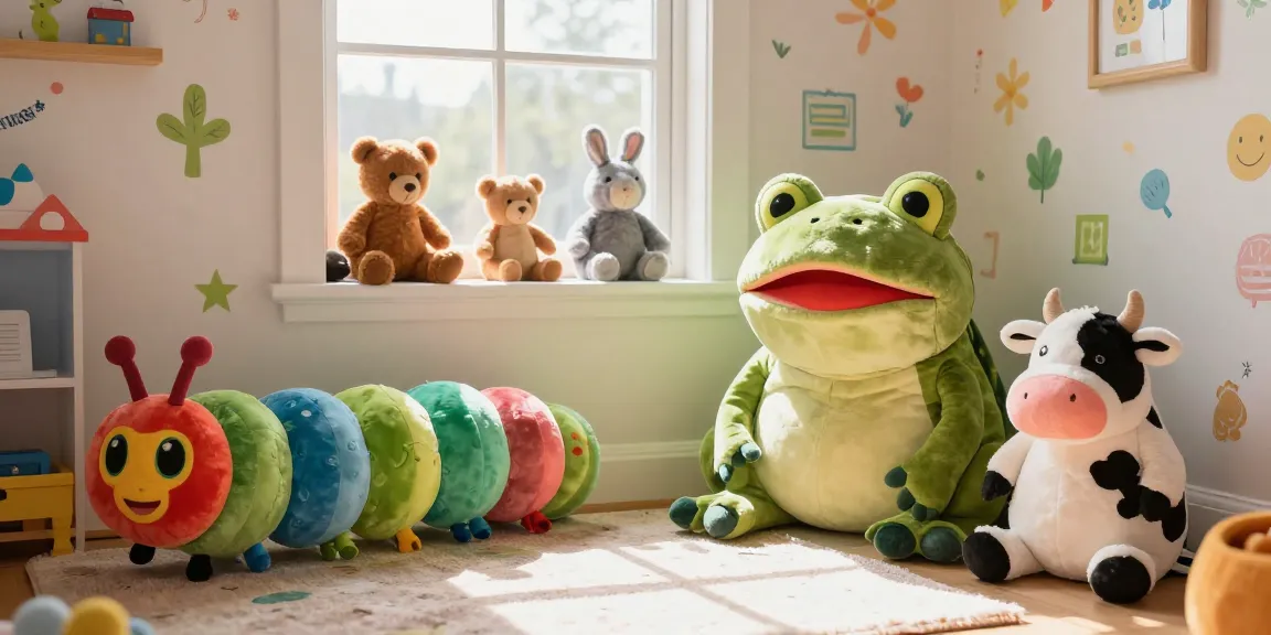 Peluches feos expuestos en una habitación infantil colorida que destacan por sus diseños únicos y divertidos.