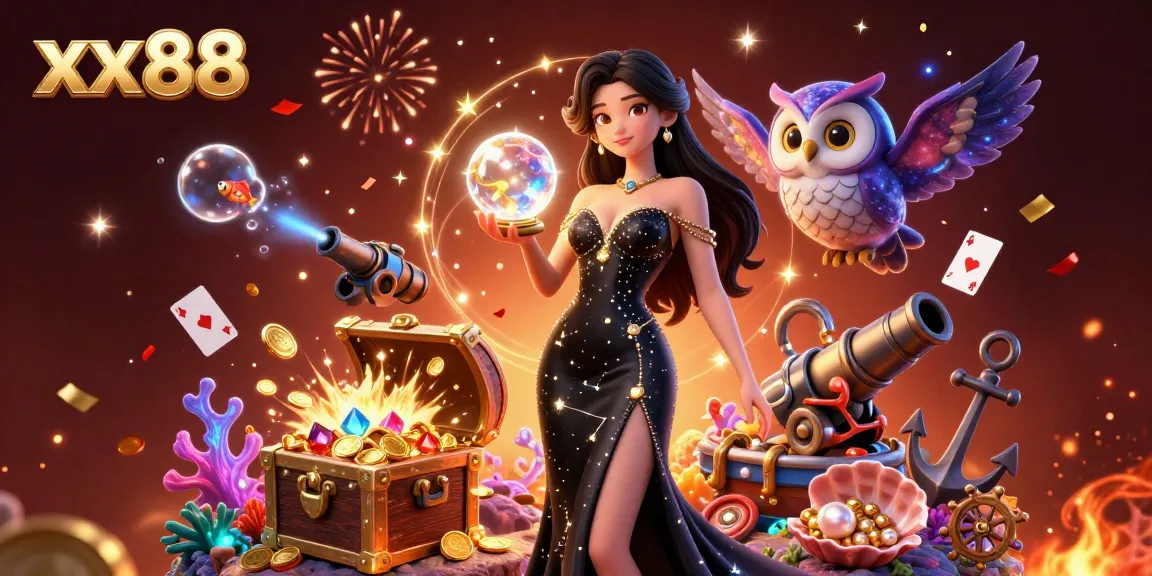 Experience thrilling action with xx88 as mystical symbols shine in a vibrant casino scene bursting with treasures.