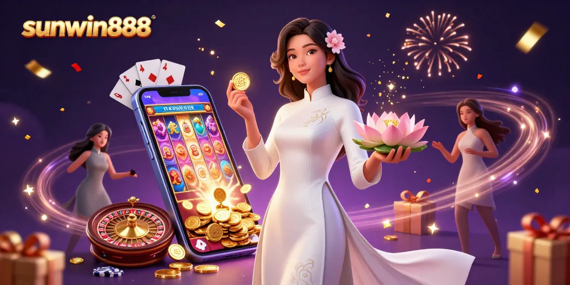 Experience the excitement of sunwin888 with a photorealistic casino-themed digital illustration.