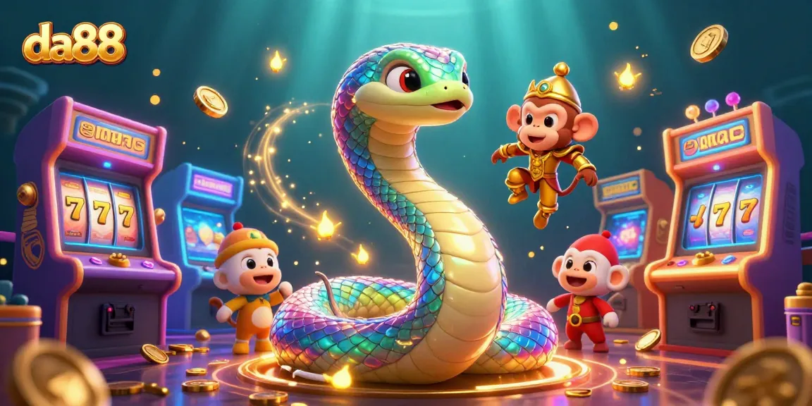 Interact with da88's vibrant and dynamic casino scene filled with games, golden pillars, and magical fireflies.