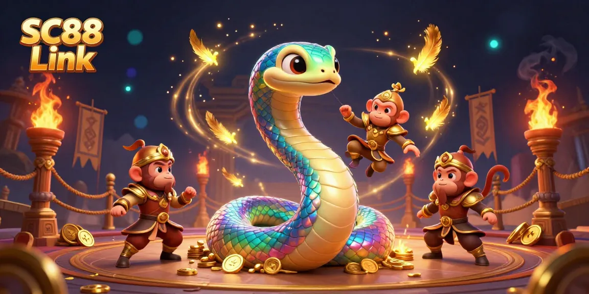 Experience the thrill of winning with SC88 Link at an energetic online casino featuring vibrant characters and golden elements.