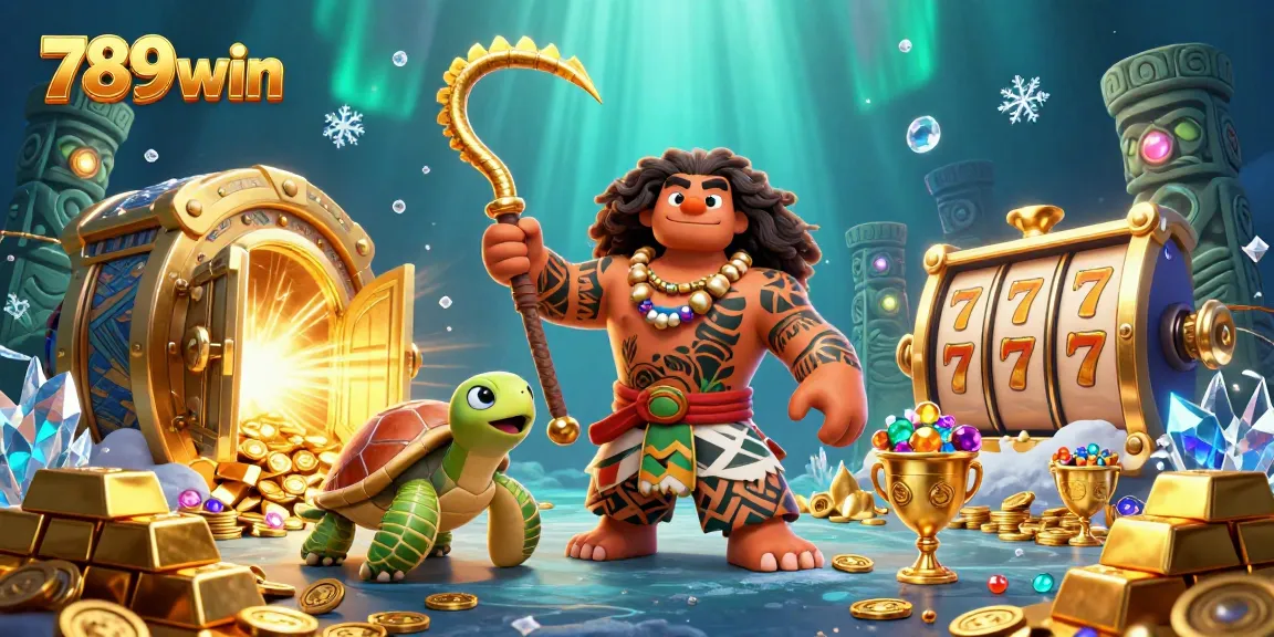 Join the thrill of 789win casino gaming with a vibrant 3D illustration showcasing adventures in slots and treasure.
