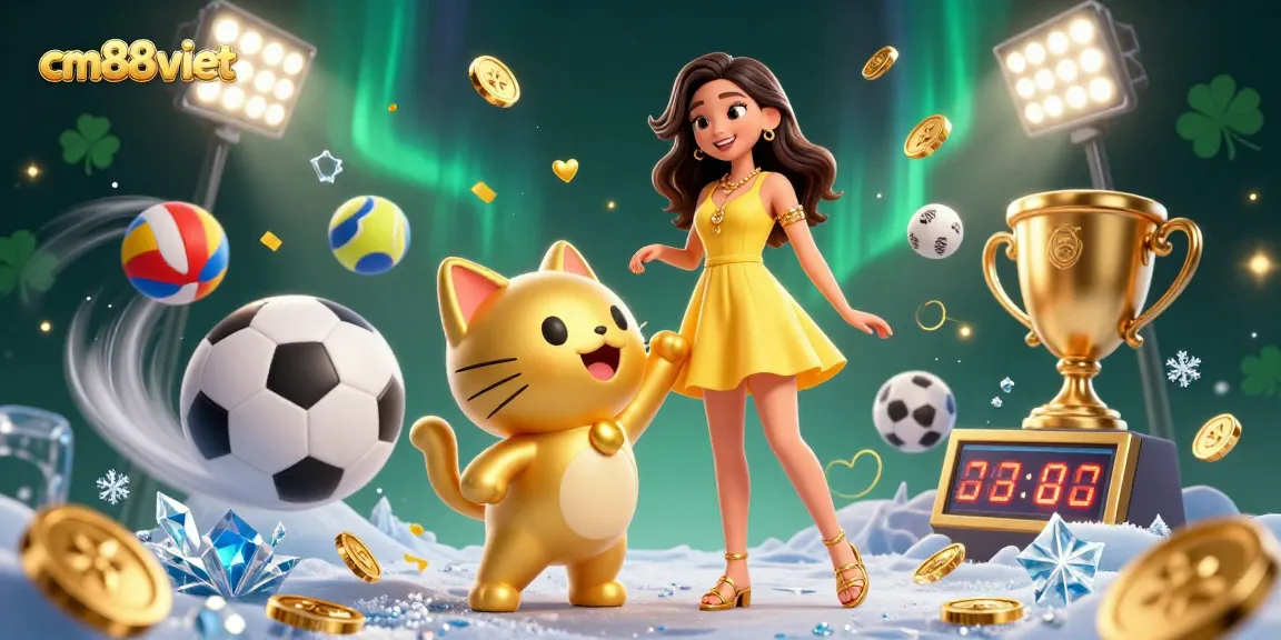 Experience thrilling gameplay with cm88viet in this vibrant casino scene filled with lucky charms and sports.