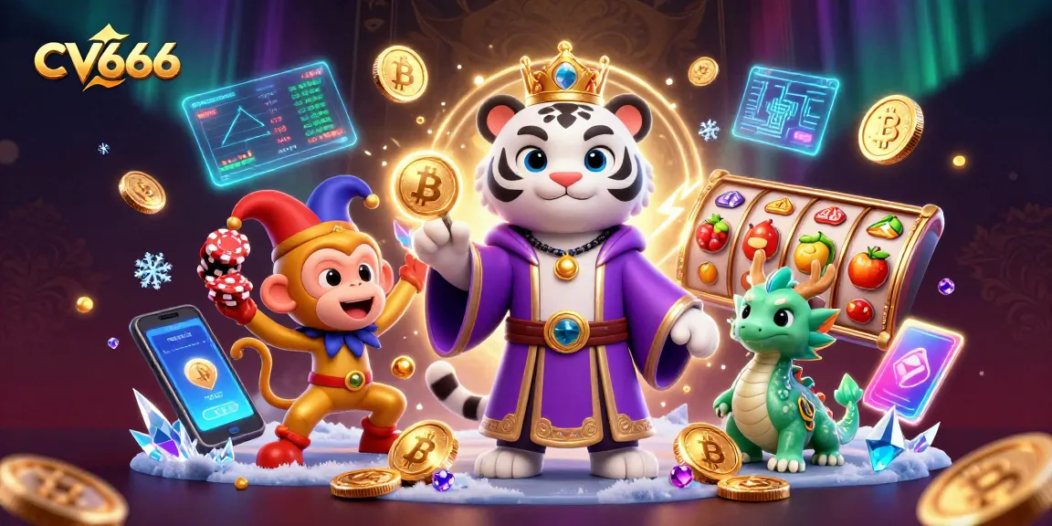 Experience thrilling gaming at CV666 with a vibrant scene of fun characters amidst dazzling casino elements.