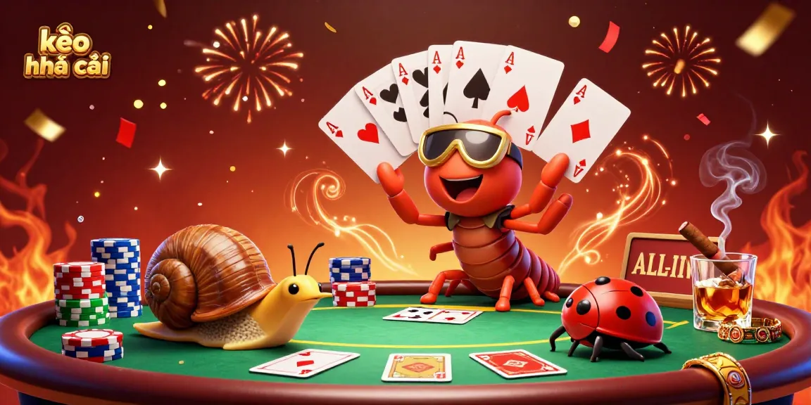 Engage with kèo nhà cái through an exciting poker scene with a unique millipede dealer and whimsical characters.