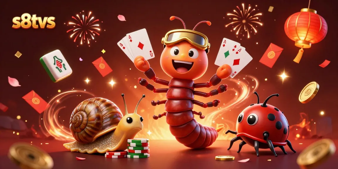 S8TV showcases dynamic gambling fun with a millipede dealer, snail high-roller, and excited pill bug.