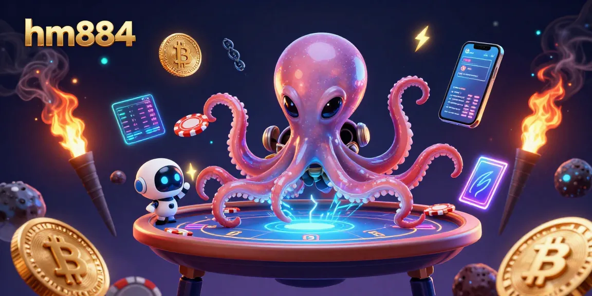 Explore dynamic gameplay with hm884 as an alien octopus engages in holographic poker.