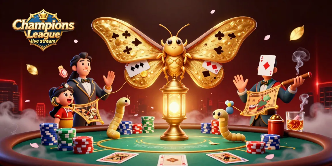 Experience the Champions League live stream with this vibrant casino-themed scene featuring an atlas moth.