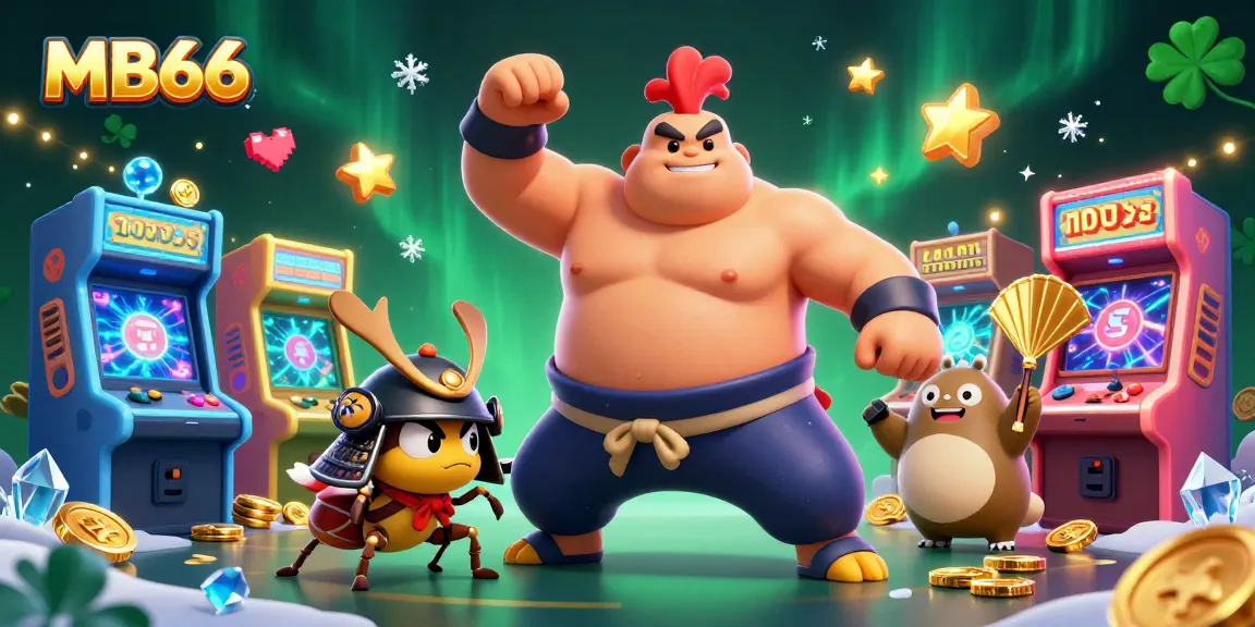 Experience excitement with MB66 in a vibrant casino setting featuring a sumo rooster and more.