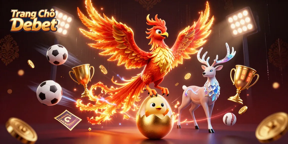 Engage in thrilling gameplay at Trang Chủ Debet with a vibrant fantasy scene of phoenixes and sports betting elements.