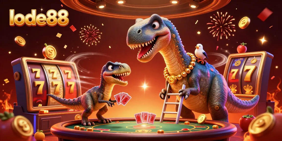 Engage with lode88's vibrant 3D casino scene featuring dynamic gameplay and festive elements.