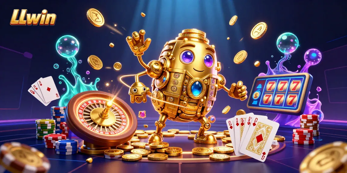 Experience the thrill of LLwin with golden golems and casino elements in vibrant 3D detail.