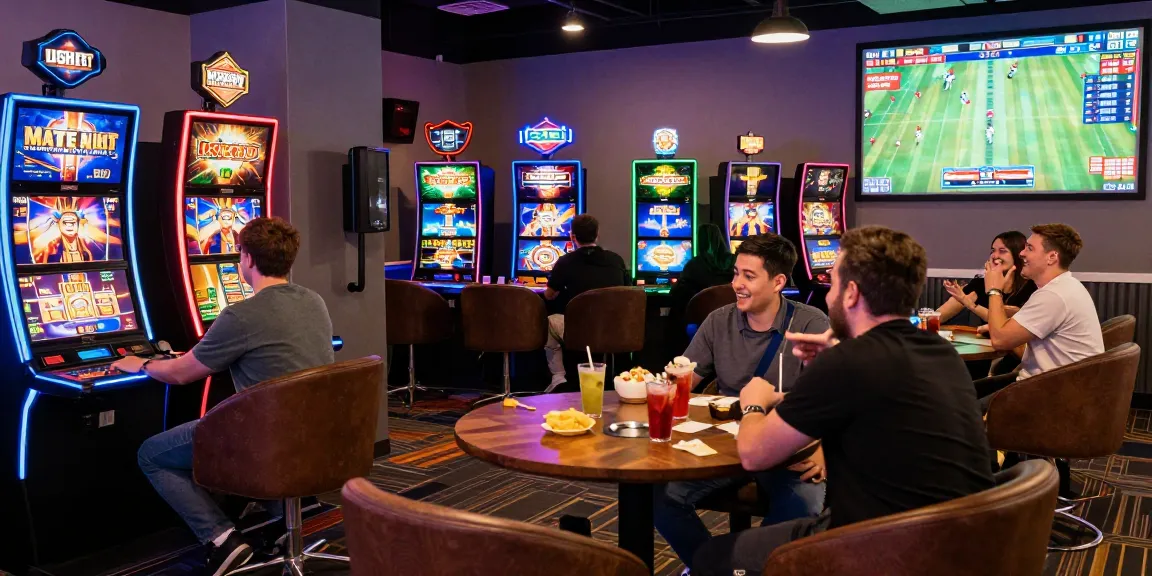 Players enjoying a lively gaming experience at Slotrave casino with bright slot machines and live tables.