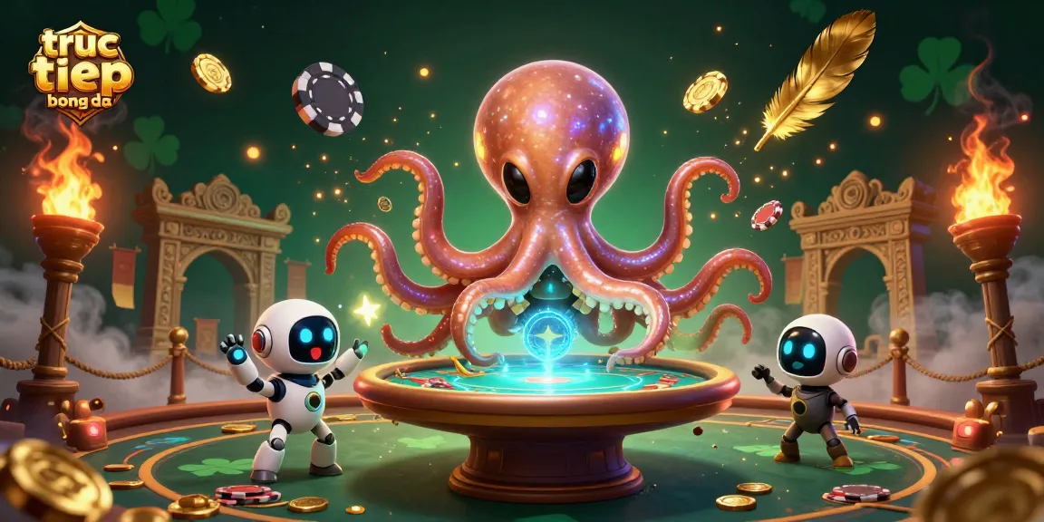 Engage with truc tiep bong da through a vibrant 3D illustration of an alien octopus at a poker table.