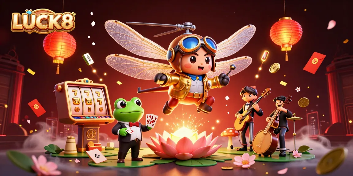 Experience LUCK8's vibrant casino adventure with colorful characters and dynamic gambling elements.