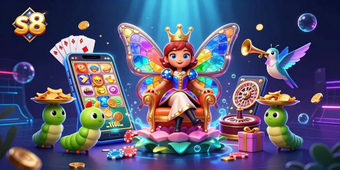 Experience the excitement of s8 with a vibrant 3D casino illustration showcasing dynamic game elements.