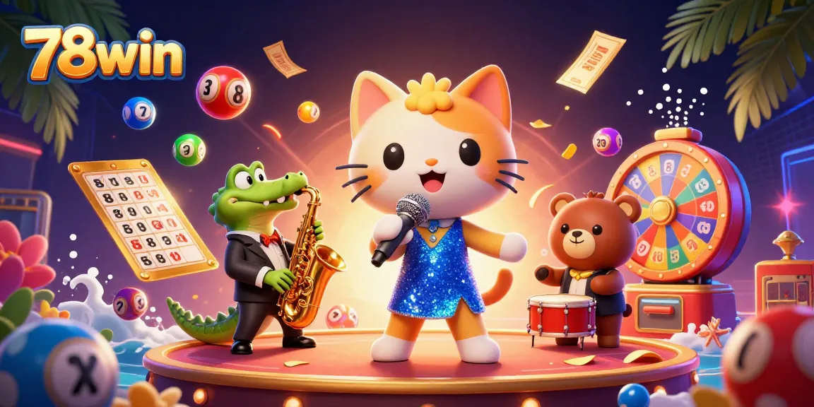 Experience thrilling 78win action with animated characters celebrating casino gaming excitement.