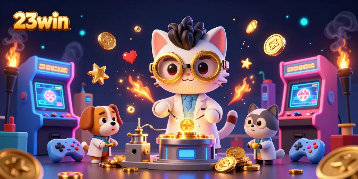 Experience thrilling gameplay with 23win's exciting casino atmosphere featuring animated characters and vibrant elements.