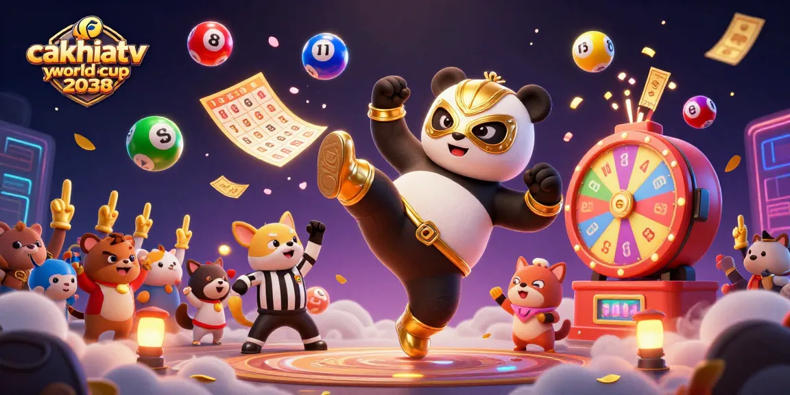 CakhiaTV trực tiếp worldcup 2038 unleashes lively animated gambling excitement with a panda wrestler and chihuahua referee.