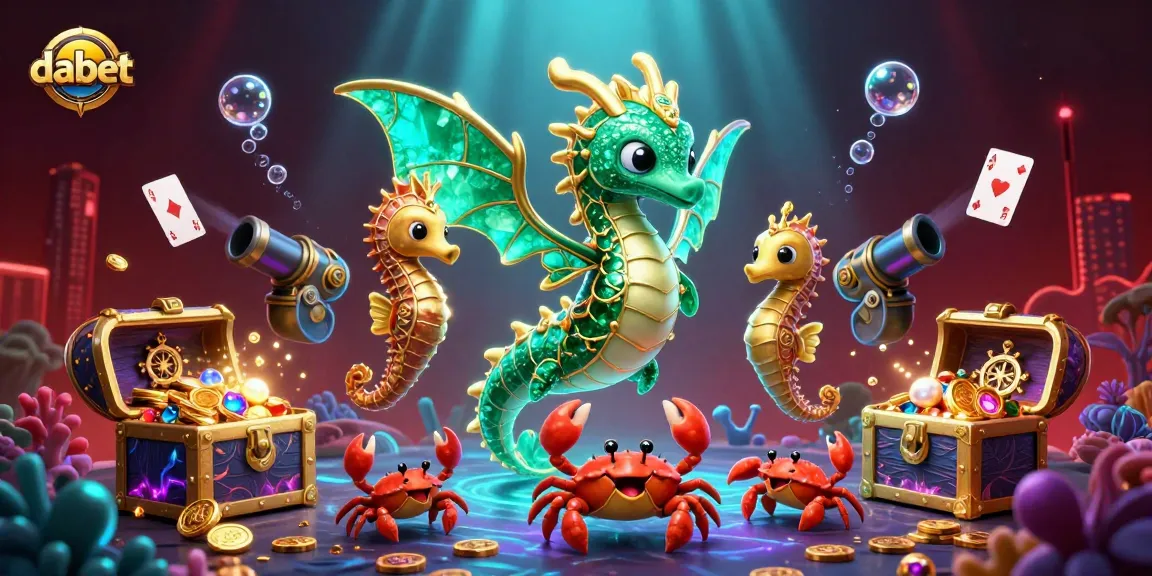 dabet sets a magical underwater casino scene filled with gold coins, colorful gems, and playful sea creatures.
