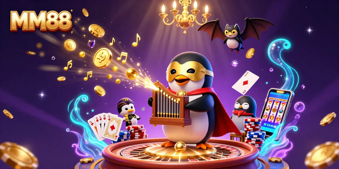 Experience the excitement of MM88 as the phantom penguin orchestrates a dazzling casino scene.