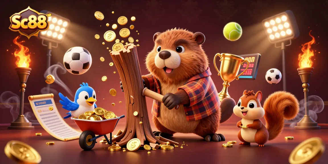 SC88 offers thrilling sports action with a beaver winning golden coins while playing games.